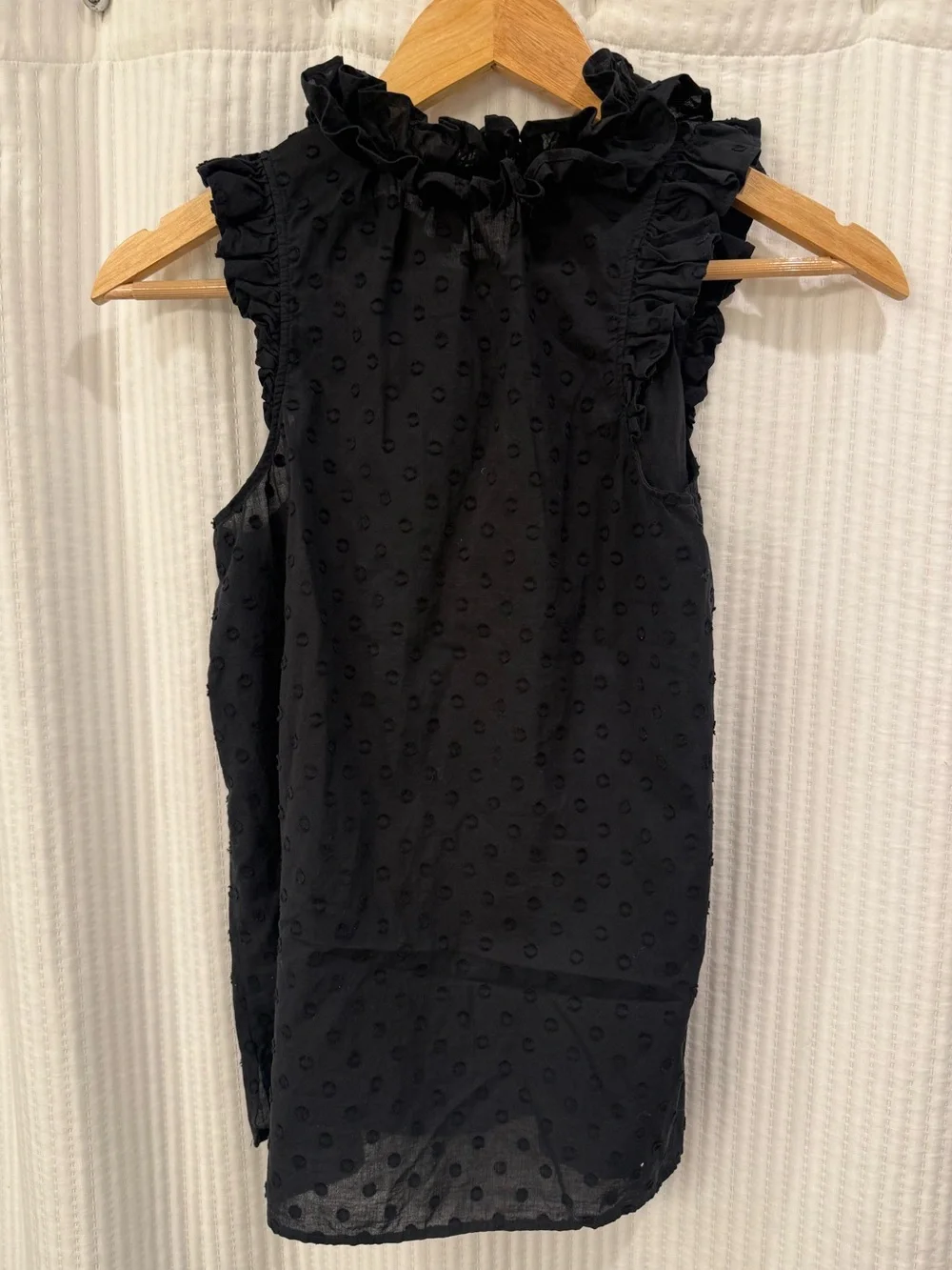 J. Crew Black Ruffle Swiss Dot Sleeveless Top - Picture 2 of 5